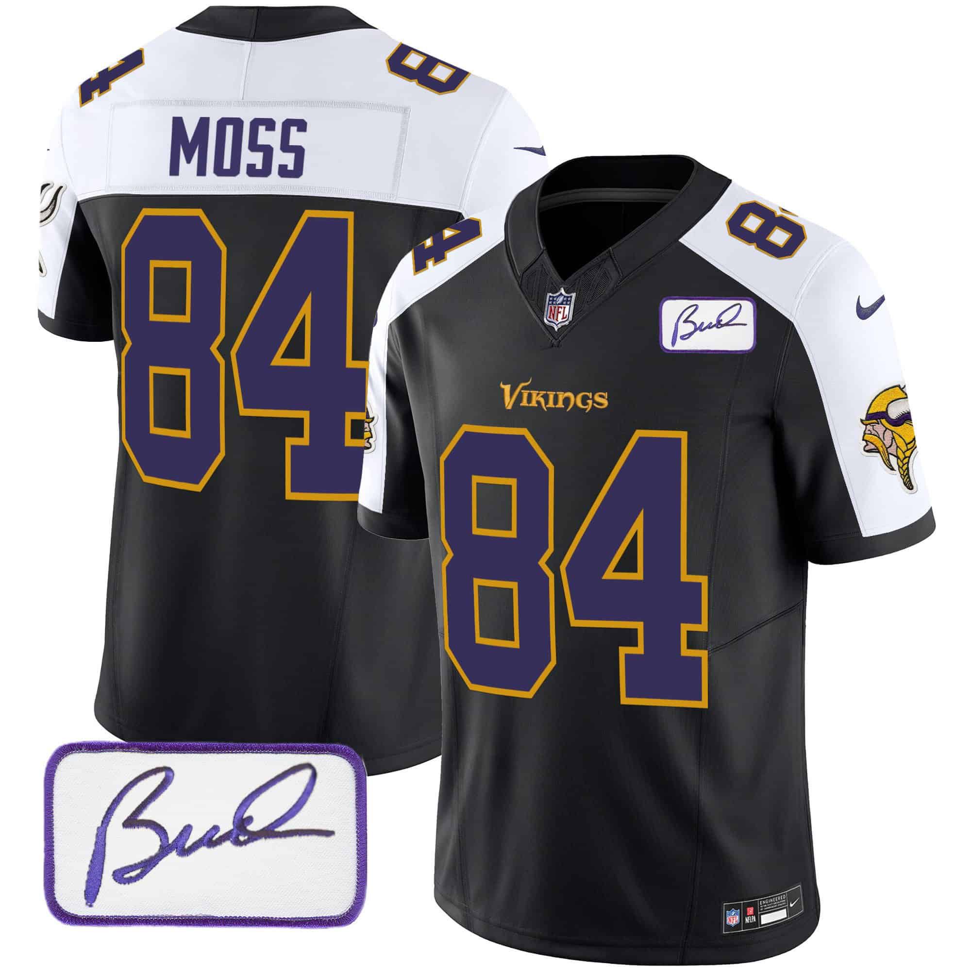 Men Minnesota Vikings #84 Moss Black 2024 Nike Bud Grant Patch Classic Limited NFL Jersey style 2->indianapolis colts->NFL Jersey